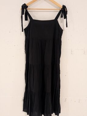Madewell Black Tie-Shoulder Tiered Maxi Dress